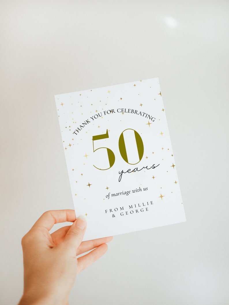 50th Anniversary Thank You Card 50th Wedding Anniversary Decor, Golden, 50th Anniversary Couples, Anniversary Party, Instant Download image 2