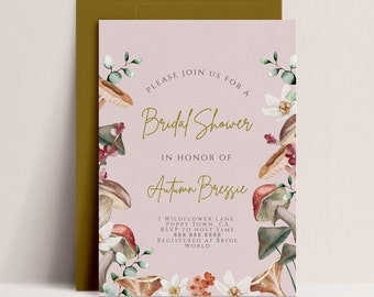 Mushroom Bridal Shower Invitation -  Forest Bridal Shower Invite, Woodland Bridal Shower Invitation, Fall Bridal Shower, Editable Download