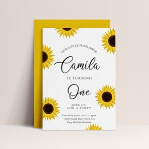 Sonnenblume-Geburtstags-Einladung-Sonnenblume-Geburtstagsfeier-Einladung, bearbeitbare Sonnenblume-Einladung, Sonnenblume-erster Geburtstag, sofortiger Download