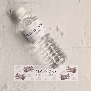 Airplane Water Bottle Wrap - Airplane Bottle Labels, Airplane Party Favors, Airplane Birthday Decor, Aviation Theme, Editable Download