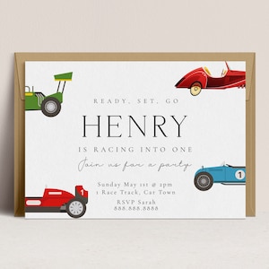 Editable Race Car Birthday Invitation - Vintage Race Car Invite, Race Car Party, Car Birthday Party Invitation Template, Instant Download