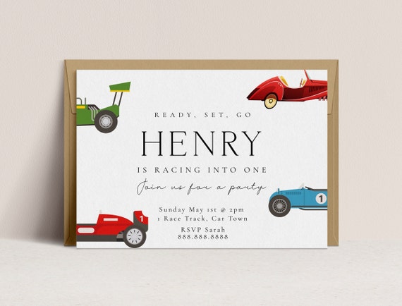 Editable Race Car Birthday Invitation - Vintage Race Car Invite, Race Car Party, Car Birthday Party Invitation Template, Instant Download