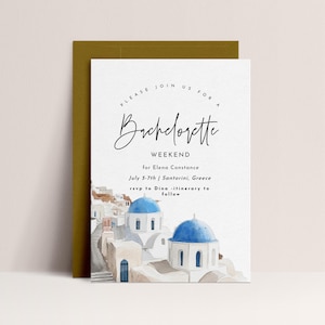 Plantilla de invitación para despedida de soltera en Grecia: despedida de soltera en Grecia, despedida de soltera en Santorini, invitación mediterránea, descarga instantánea editable