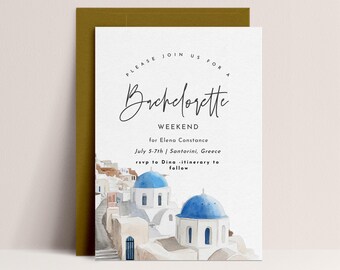 Greece Bridal Shower Invitation Template - Greece Bachelorette, Santorini Bridal Shower, Mediterranean Invite, Editable Instant Download