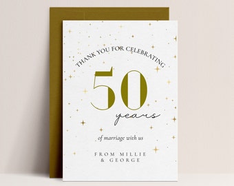 Carte de remerciement 50e anniversaire - décoration 50e anniversaire de mariage, doré, couples 50e anniversaire, fête d'anniversaire, téléchargement immédiat