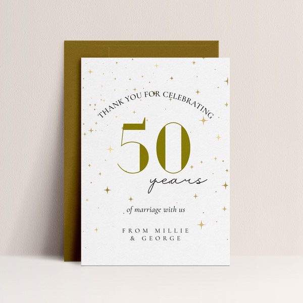 50th Anniversary Thank You Card - 50th Wedding Anniversary Decor, Golden, 50th Anniversary Couples, Anniversary Party, Instant Download
