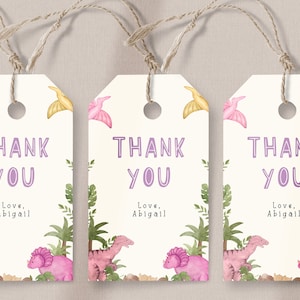 Girl Dinosaur Birthday Favor Tag - Dino Party Favors, Pink, Girl Dinosaur Birthday Decorations,Dinosaur Favor Tags Editable Instant Download