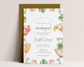 Cocktail Bridal Shower Invitation -  Couples Shower Invite, Cocktail Theme Bridal Shower Invitation, Cocktail Bachelorette Editable Download