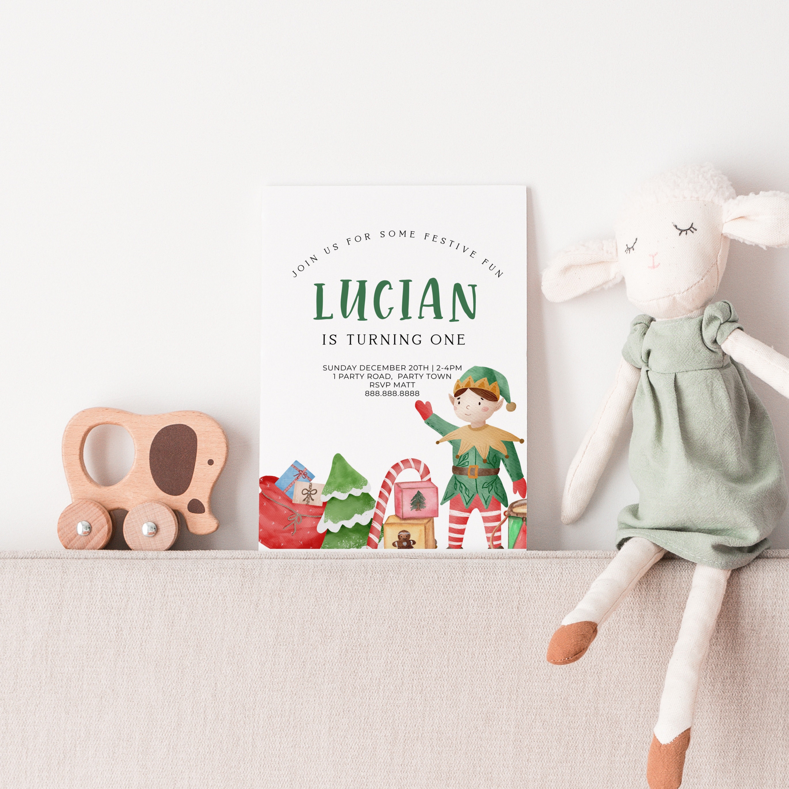 Elf Theme Birthday Party Invitation - Christmas Birthday Invitation ...