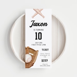 Baseball Ticket Einladung Vorlage-Baseball Geburtstagseinladung für Jungen, bearbeitbare Baseball Party einladen, Baseball Ticket Vorlage Download