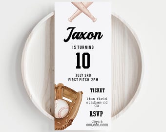 Baseball Ticket Invitation Template-Baseball Birthday Invitation for Boys, Editable Baseball Party Invite, Baseball Ticket Template Download