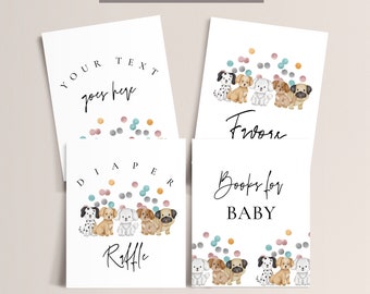 Letreros de juegos para baby shower de cachorros: imprimibles para baby shower con temática de perros, decoraciones para baby shower de cachorros, letreros unisex, descarga editable