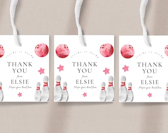 Girls Bowling Birthday Favor Tag - Bowling Party Favor Label, Bowling Thank You Tags, Bowling Birthday Decoration, Editable Instant Download