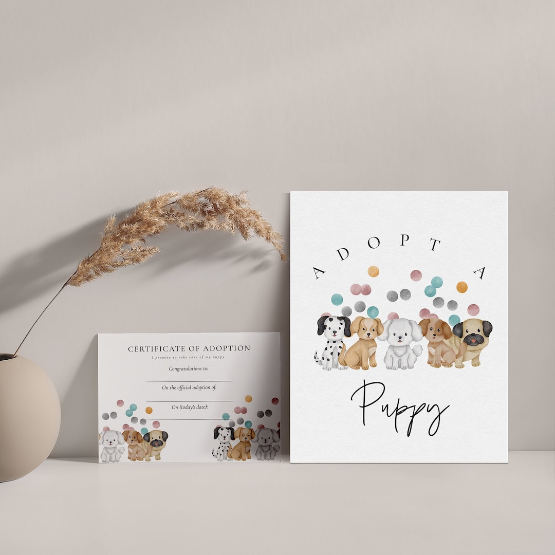 Puppy Baby Shower Adopt a Puppy Sign & Certificate - Adoption ...