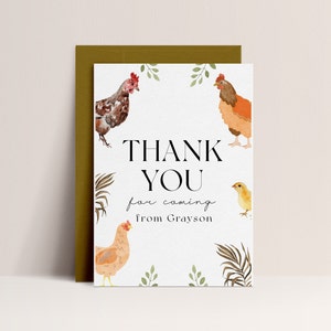Carte de remerciement d’anniversaire de poulet - Merci d’anniversaire de ferme, décor d’anniversaire de poulet, remerciement de basse-cour, pays, téléchargement instantané modifiable