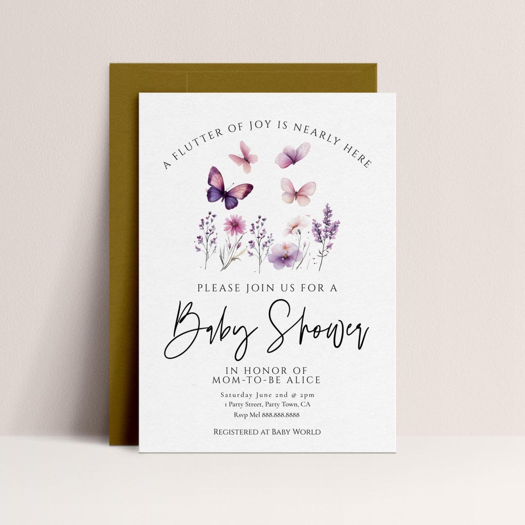 Butterfly Baby Shower Invitation Template | Editable Printable Baby ...