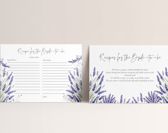 Lavender Recipe Bridal Shower Cards - Lavender Bridal Shower Games, Bridal Shower Recipe Card, Purple Bridal Shower Theme, Editable Download