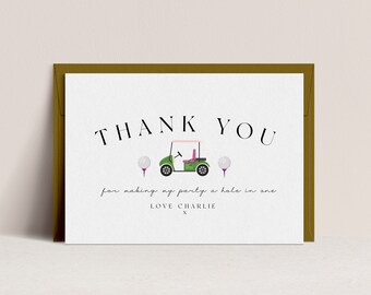 Girls Golf Thank You Card - Editable Golf Birthday Thank You, Golf Lover Party, Golf Thank You Pink, Thank You Template,  Instant Download