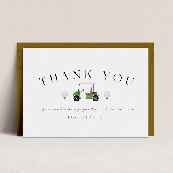 Girls Golf Thank You Card - Editable Golf Birthday Thank You, Golf Lover Party, Golf Thank You Pink, Thank You Template,  Instant Download