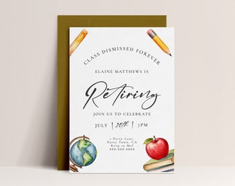 Teacher Retirement Party Invitation - Educator Invite, Retirement Party, Retirement Celebration, School Theme, Editable Instant Download