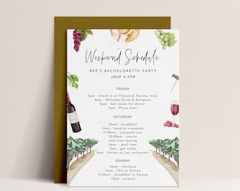 Wine Bachelorette Itinerary Template - Wine Tasting Itinerary, Wine Weekend Itinerary, Winery Itinerary, Vineyard Invite,  Instant Download