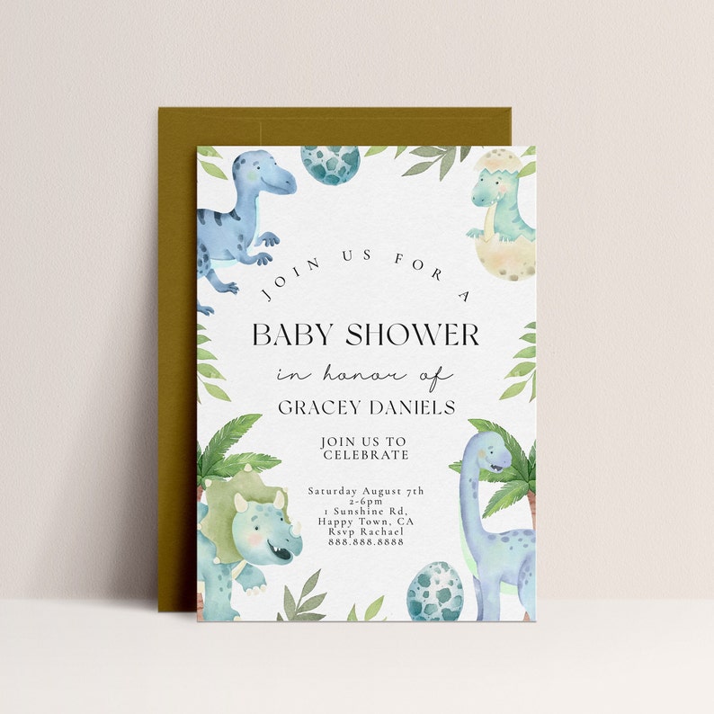 Dinosaur Baby Shower Invitation Dinosaur Baby Shower Theme, Boy Baby Shower Invite, Dinosaur Invitation, Boho Editable Printable Download image 1