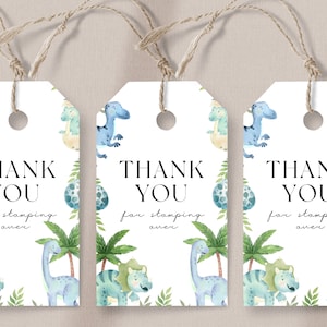 Dinosaur Baby Shower Party Favor Tags - Boy Baby Shower, Dinosaur Baby Shower Decor, Dinosaur Baby Shower Theme, Editable Instant Download