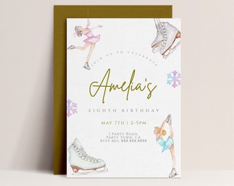 Ice Skating Invitation-Ice Skating Birthday Invitation - Ice Skate Birthday Party Invitation, Winter Theme, Girls, Editable Instant Download