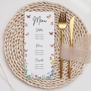 Modèle de menu de douche nuptiale à vie de papillons - Cartes de menu papillon, décor de douche nuptiale papillon, décor papillon modifiable Télécharger