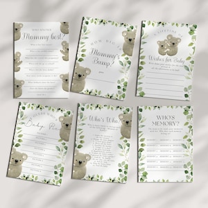 Koala Theme Baby Shower Games-Australian Baby Shower Games, Eucalyptus Baby Shower Games, Animal Theme Baby Shower Games, Editable Download