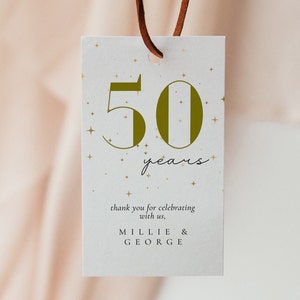 50e verjaardag gunst Tag - 50e huwelijksverjaardag gunst Tag, 50e verjaardag decoraties, gouden, bewerkbare Instant Download