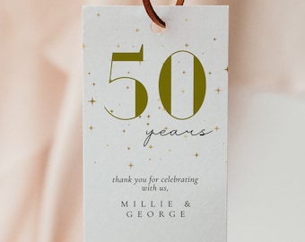50th Anniversary Favor Tag - 50th Wedding Anniversary Favor Tag, 50th Anniversary Decorations, Golden, Editable Instant Download
