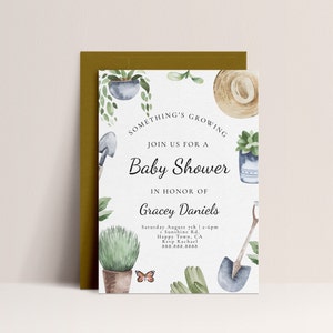 Gartenarbeit Babypartyeinladung-Plant Themed Baby Shower Invite, Garden Theme Baby Shower, geschlechtsneutral, lokal, bearbeitbar Instant Download