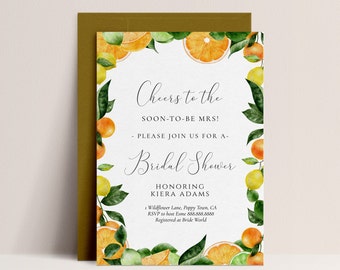 Citrus Bridal Shower Invitation -Bridal Brunch Invite, Lemon Bridal Shower Invite, Oranges, Limes, Mediterranean Editable Printable Download
