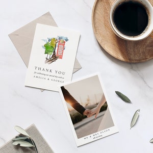 Biglietto di ringraziamento per matrimonio a Londra - Matrimonio a tema Londra, inserto di invito in Inghilterra, suite di invito per matrimonio a Londra, download immediato modificabile