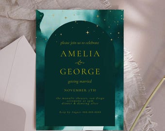 Emerald Green Wedding Invitation - Emerald Wedding Invite Template, Luxury Wedding Invitation, Minimalist, Editable Digital Download