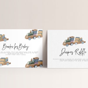 Trein baby shower boek & luier loterijkaart - Trein thema decor, Unisex baby shower uitnodiging inserts, speelgoed thema, bewerkbare Instant Download