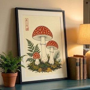 Fly Agaric Mushroom Wall Art Print | Vintage Botanical Poster | Woodland Toadstool Decor | Cottage Wall Decor | Physical Print
