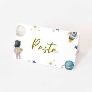 Astronaut Baby Shower Place Card - Décor de fête à thème astronaute, étiquette de tente alimentaire à thème spatial, anniversaire d’astronaute, téléchargement instantané modifiable