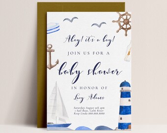 Ocean &amp; Sea Baby Shower Invitation Editable Template Ocean - Etsy