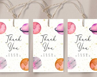 Weltraum Geburtstags Favor Tags - Weltraum Geburtstag Dekor, Mädchen Geburtstag, Space Favor Tags, Kinder Party, Pastelle, Planeten, bearbeitbare Sofort Download