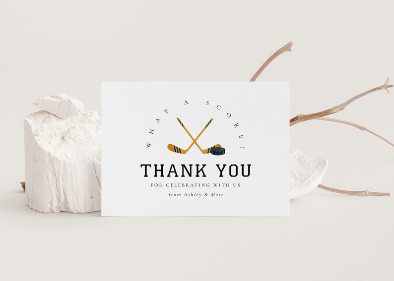Hockey Thank You Card Hockey Theme Baby Shower, Sports Theme Baby Shower, Couples Shower, Hockey Birthday Favors,Editable Instant Download image 3