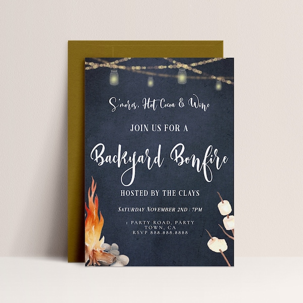 Bonfire Party Invitation - Bonfire Birthday Invite, Backyard Birthday Invite, Birthday BBQ, Rustic Invite, Fall, Editable Instant Download