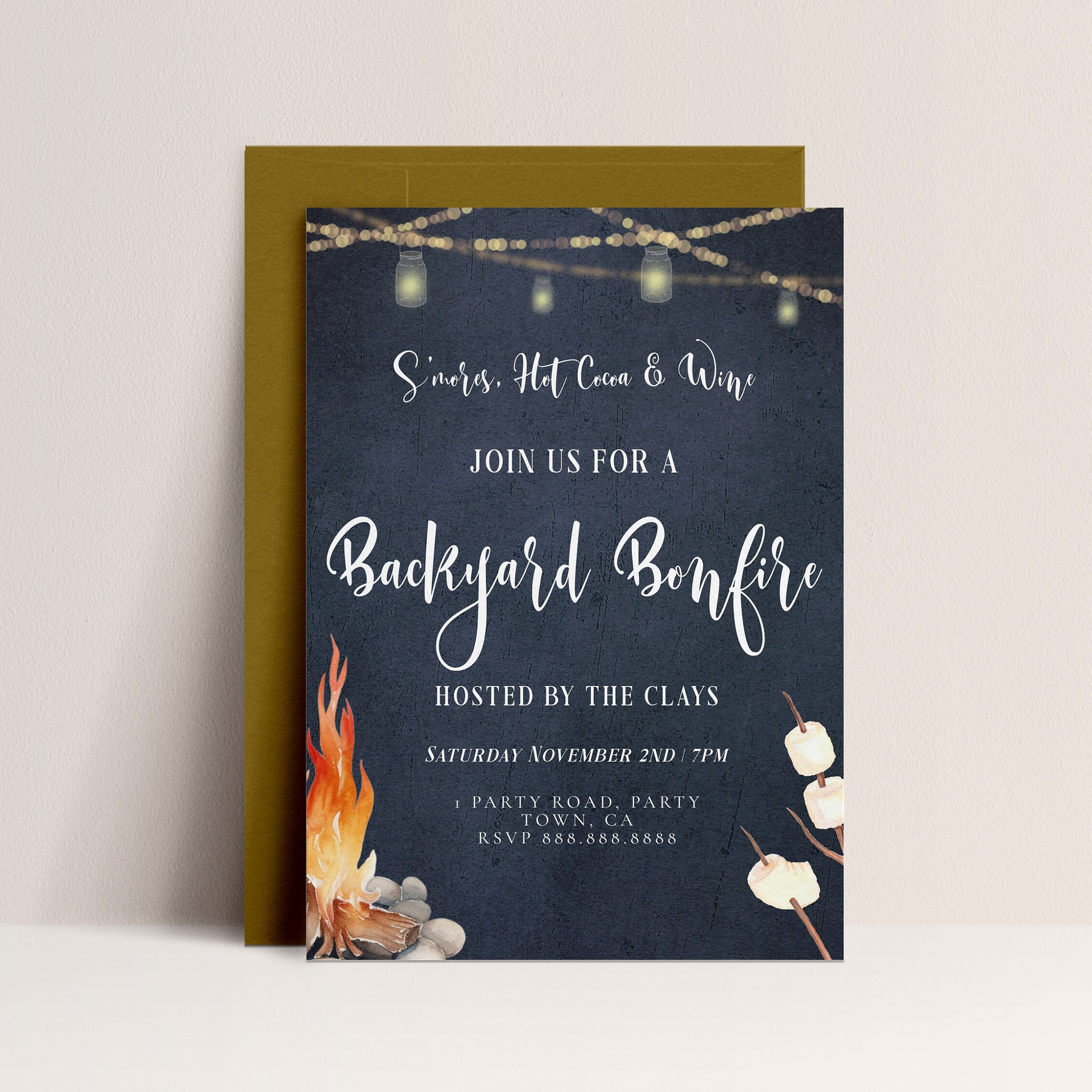 Fall R Invitations Bonfire Bonfire Party Invitation - Bonfire Birthday Invite, Backyard Birthday ...