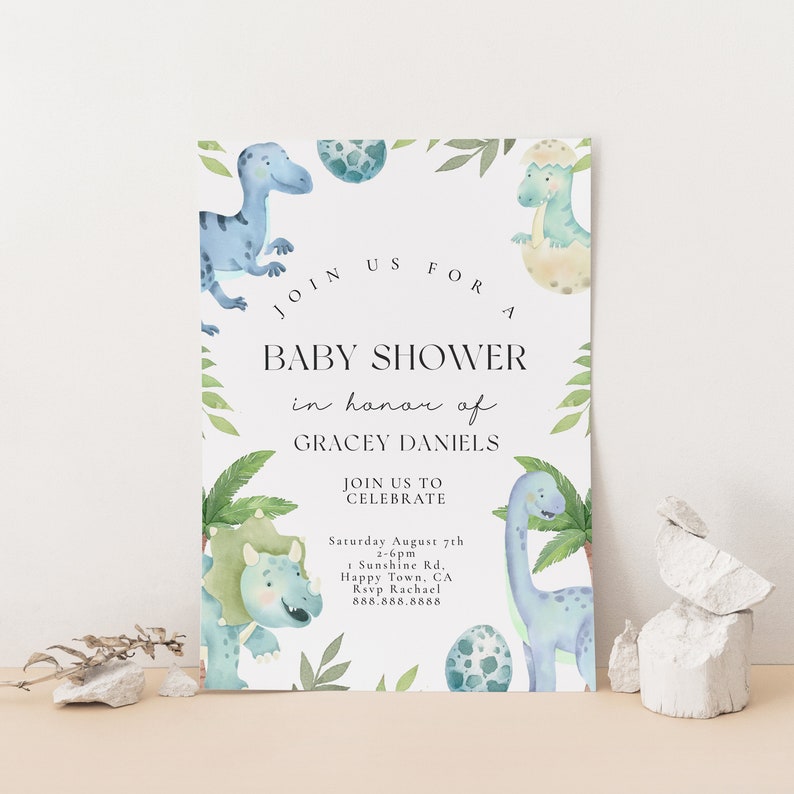 Dinosaur Baby Shower Invitation Dinosaur Baby Shower Theme, Boy Baby Shower Invite, Dinosaur Invitation, Boho Editable Printable Download image 5