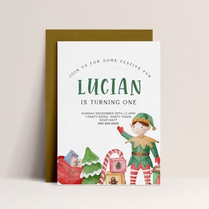 Elf Theme Birthday Party Invitation - Christmas Birthday Invitation, Holiday Party, Elf Party Invite, Elf Template,Editable Instant Download