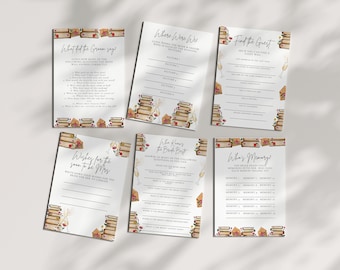 Book Bridal Shower Games - Book Themed Bridal Shower Games, Library Bridal Shower Decor, Chapter Theme, Champagne, Editable Instant Download