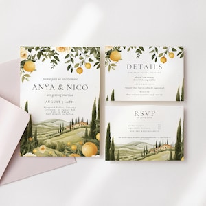 Suite d'invitations de mariage dans un domaine viticole - Faire-part de mariage en Italie Aquarelles, Rsvp et cartes détaillées, mariage en Toscane, mariage à Florence, téléchargements modifiables