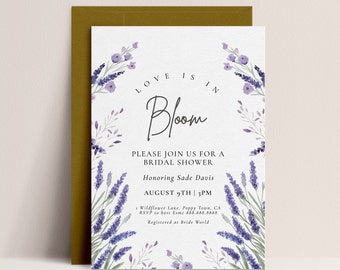 Lavender Bridal Shower Invitation - Lilac Bridal Shower Invite, Floral Bridal Shower Invite Purple, Country, Bridal Brunch Editable Download