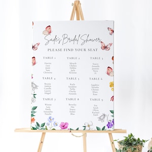 Lebenszeit der Schmetterlinge -Bridal Shower Sitzplatz-Diagramm-Vorlage, Lifetime of Butterflies Bridal Shower, Schmetterlings-Zeichen, bearbeitbarer Download